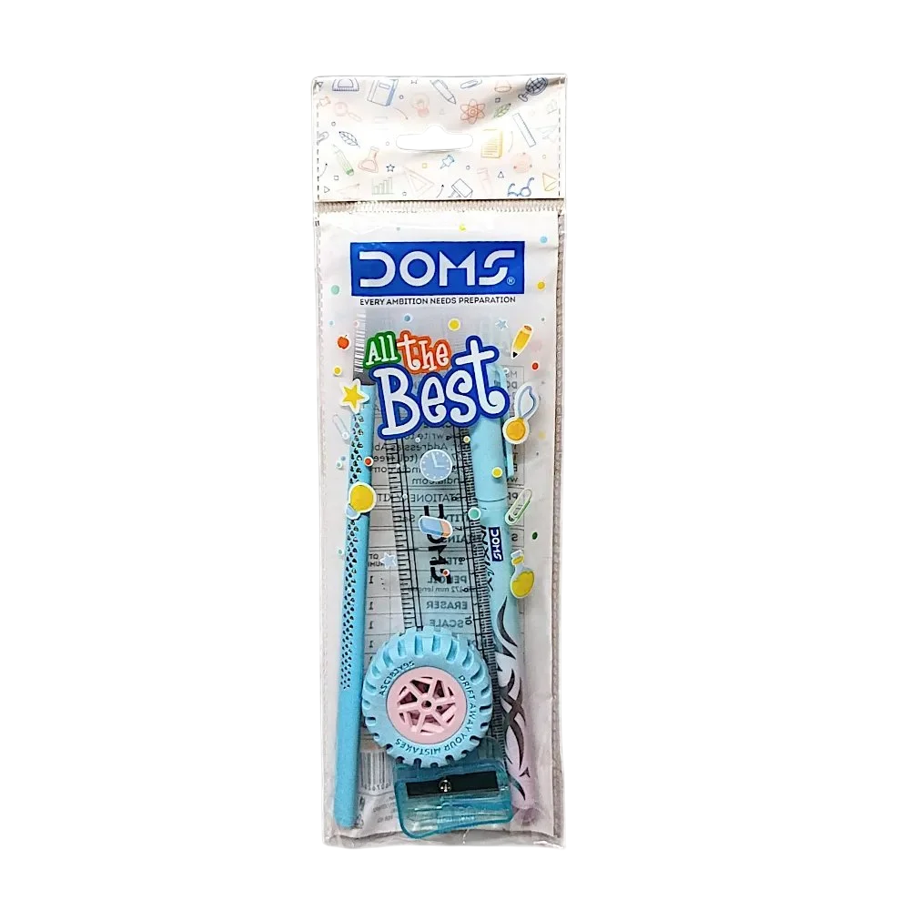 Doms Stationary Kit Pencil | Pen | Scale | Easer | Sharpner (Blue)